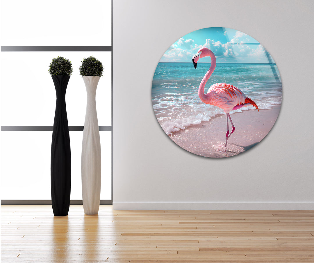 Flamingo on Beach Glass Wall Art art glass wall art, glass wall art pictures
