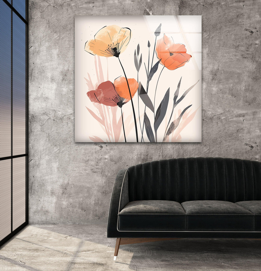 Watercolor Floral Plants Glass Wall Art, custom glass pictures, glass art prints