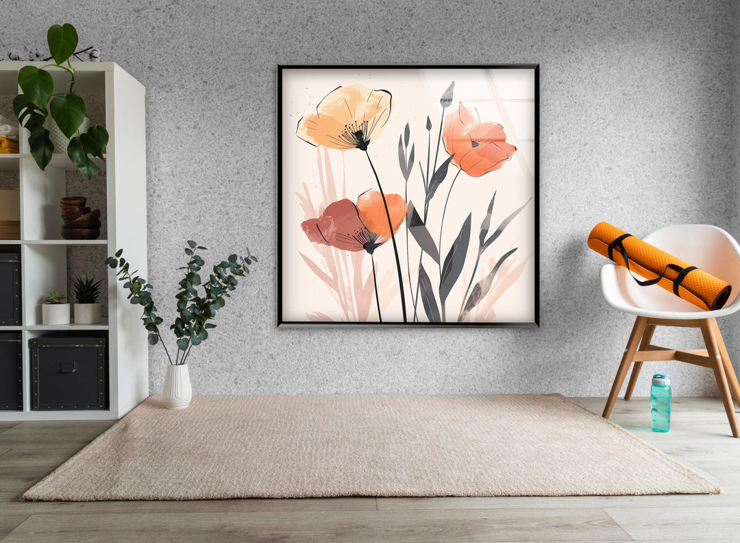 Watercolor Floral Plants Glass Wall Art, photo print on glass, prints on glass wall art