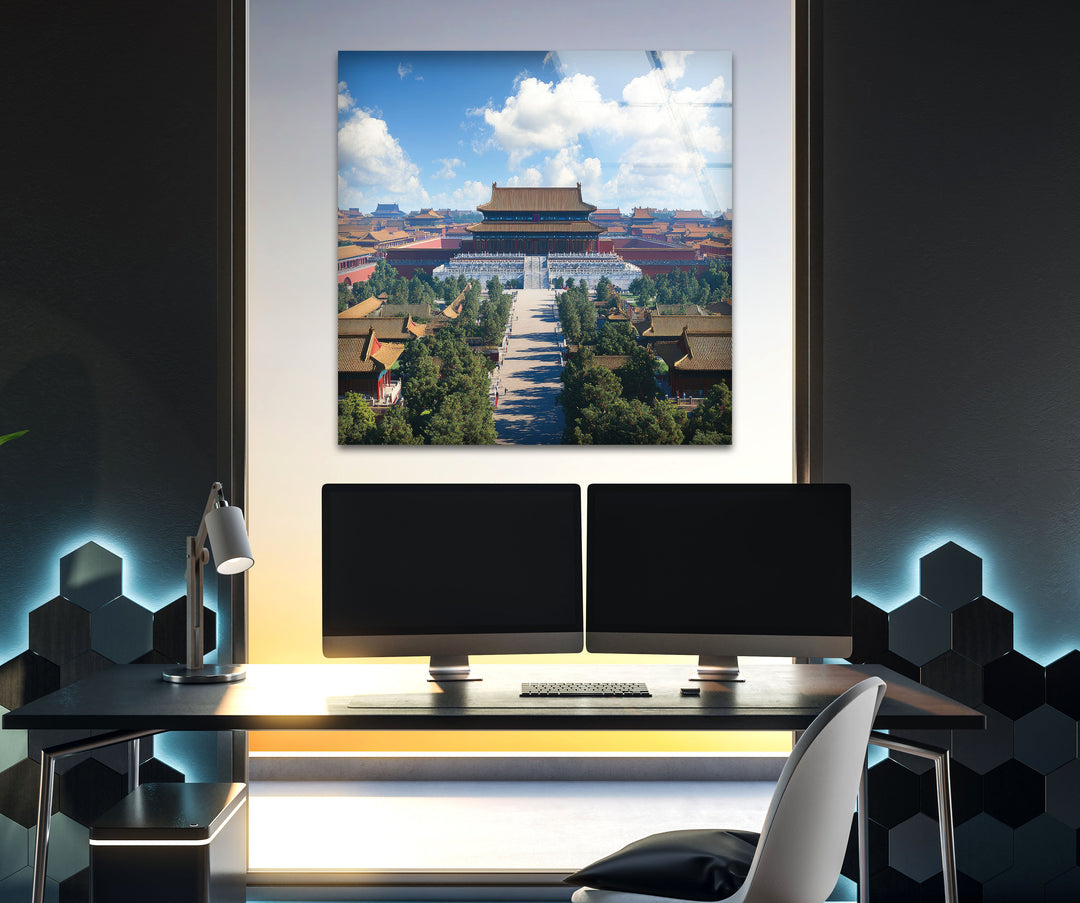 Forbidden City Blue Glass Wall Art custom glass photo prints, large glass prints
