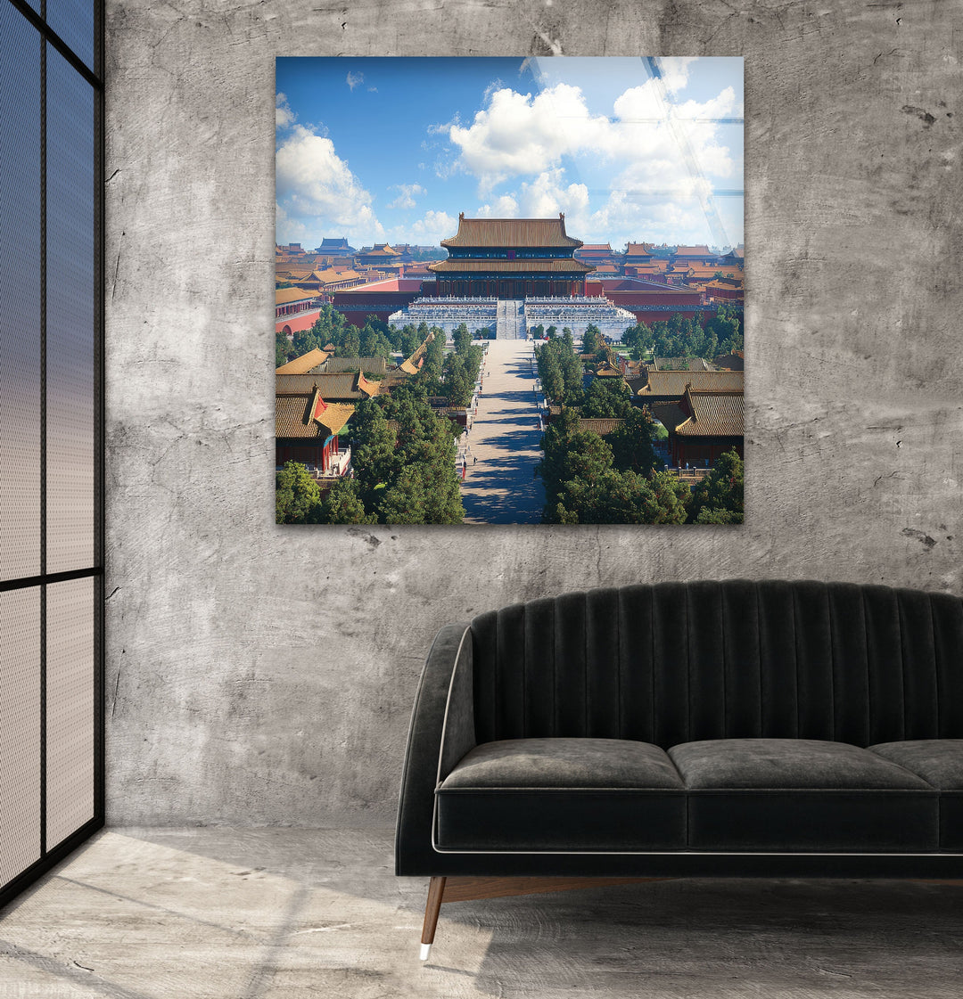 Forbidden City Blue Glass Wall Art photo print on glass, prints on glass wall art
