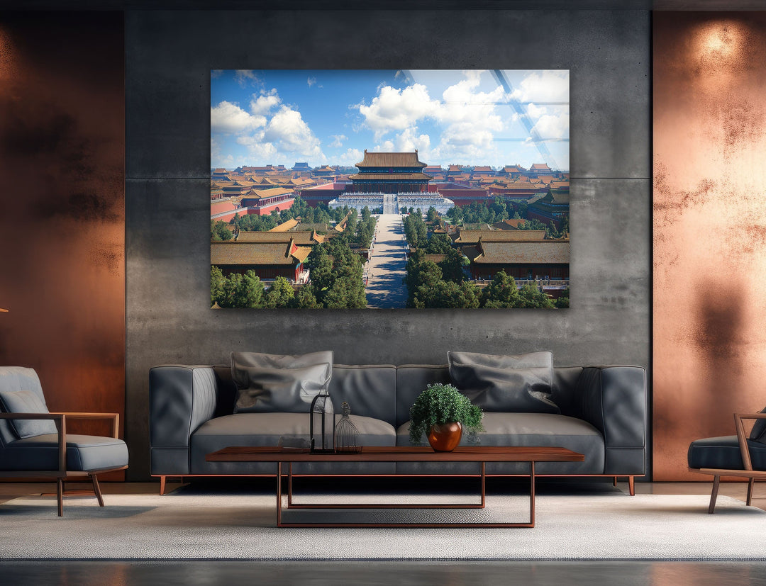 Forbidden City Blue Glass Wall Art print on glass, glass printed photos
