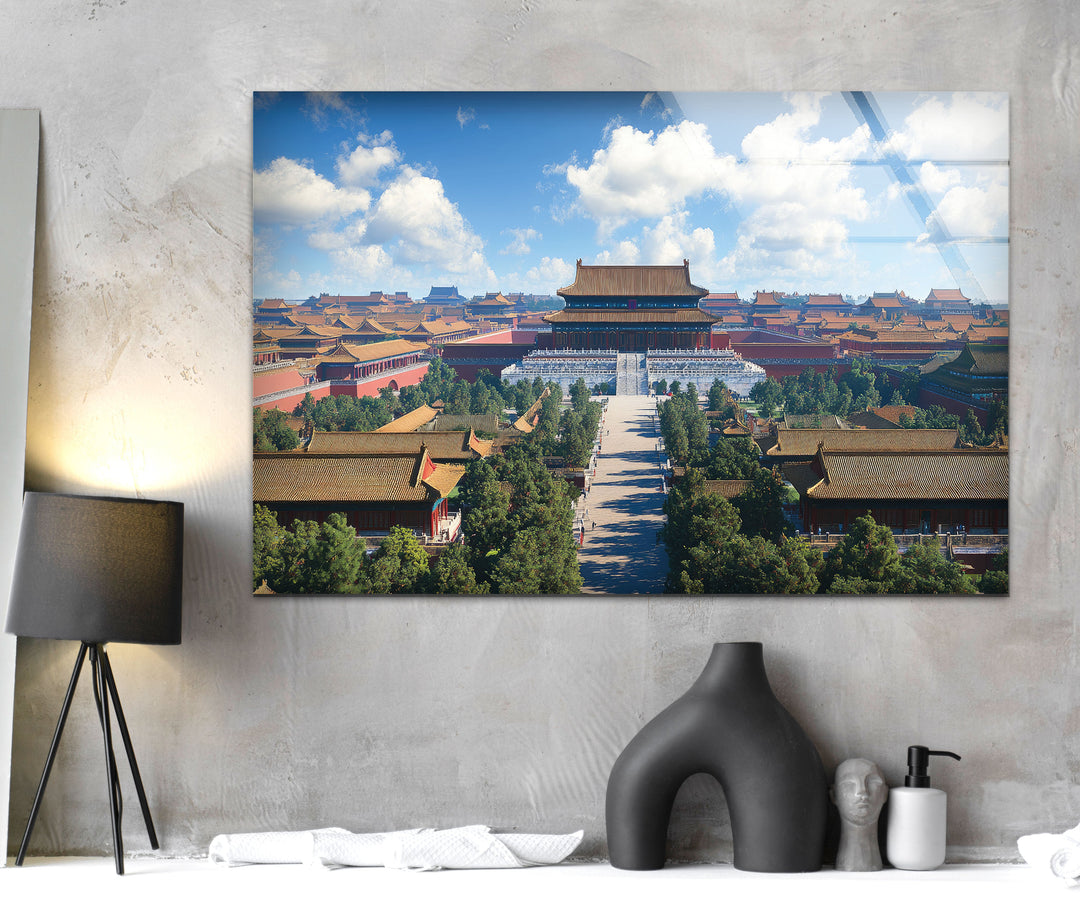 Forbidden City Blue Glass Wall Art print picture on glass, Tempered Glass Wall Art
