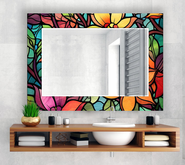 Stained Leaves Colored Wall Mirror Rectangle Wall Mirror
