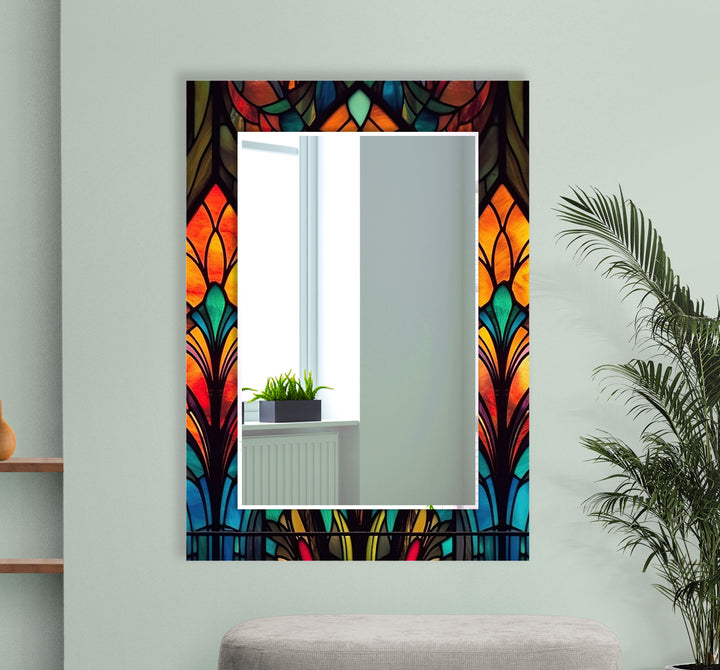 Pattern of Leaves Stained Wall Mirror Modern Mirror
