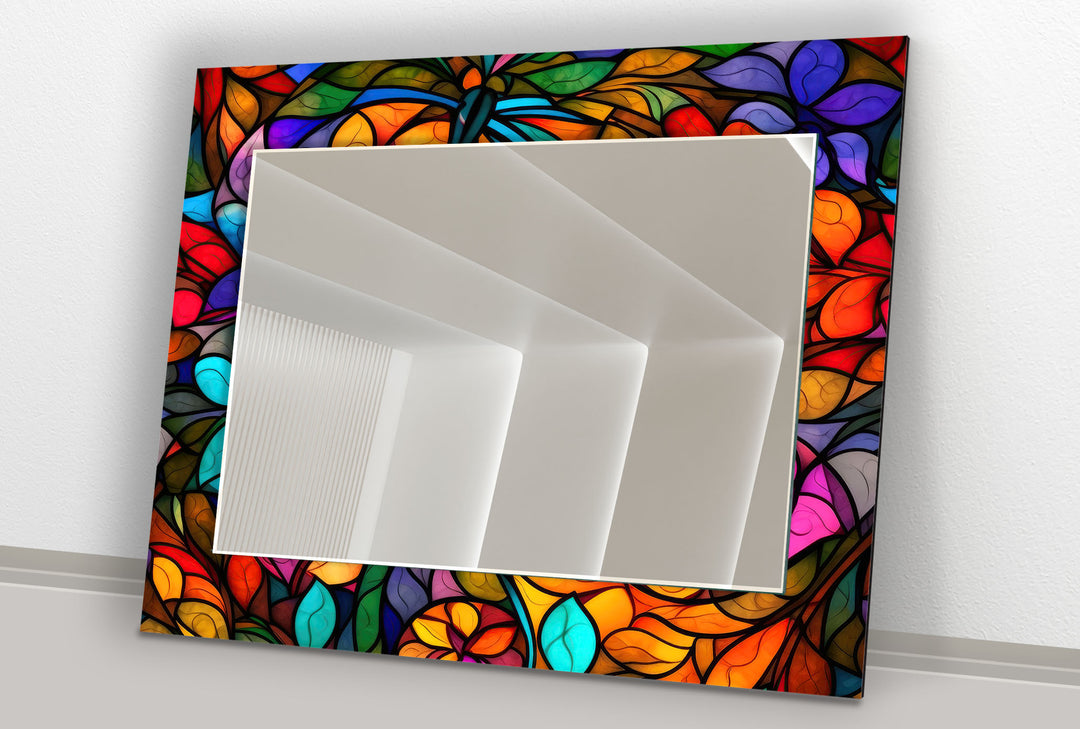 Stained Colorful Leafs Wall Mirror Blue Wall Mirror
