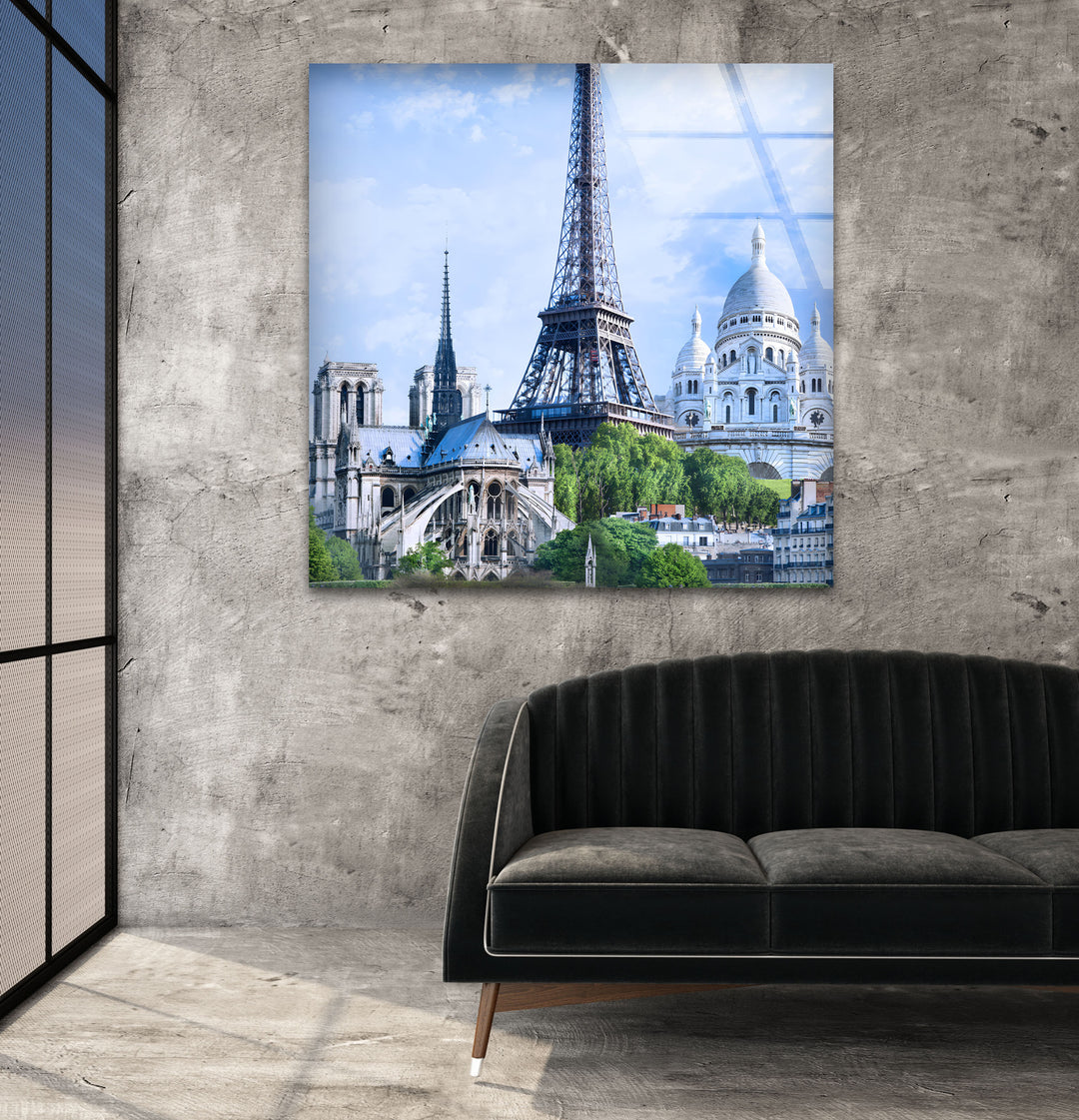 Eiffel Tower and Sacré-Cœur: Magnificent Architecture of Paris on Glass
