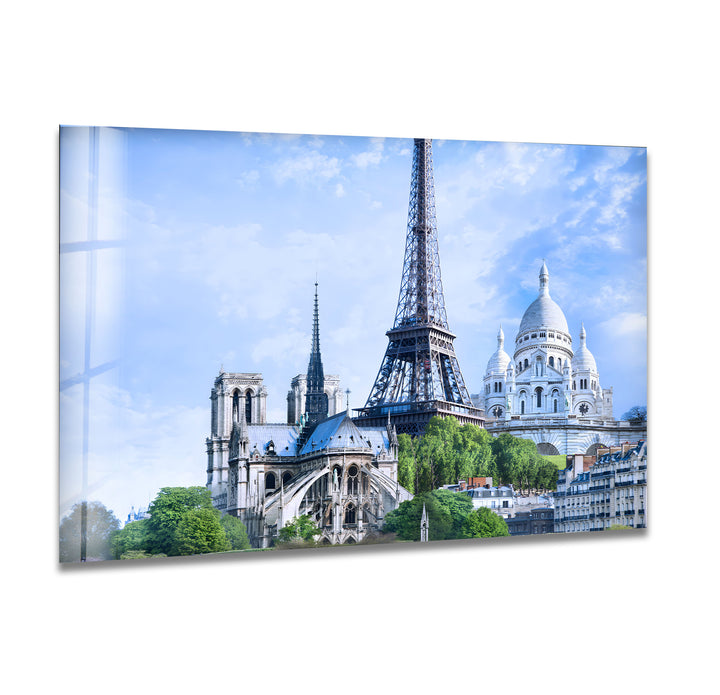 Eiffel Tower and Sacré-Cœur: Iconic Paris Landmarks on Glass Wall Art
