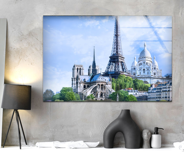 Eiffel Tower and Sacré-Cœur: Iconic Paris Landmarks on Glass Wall Art
