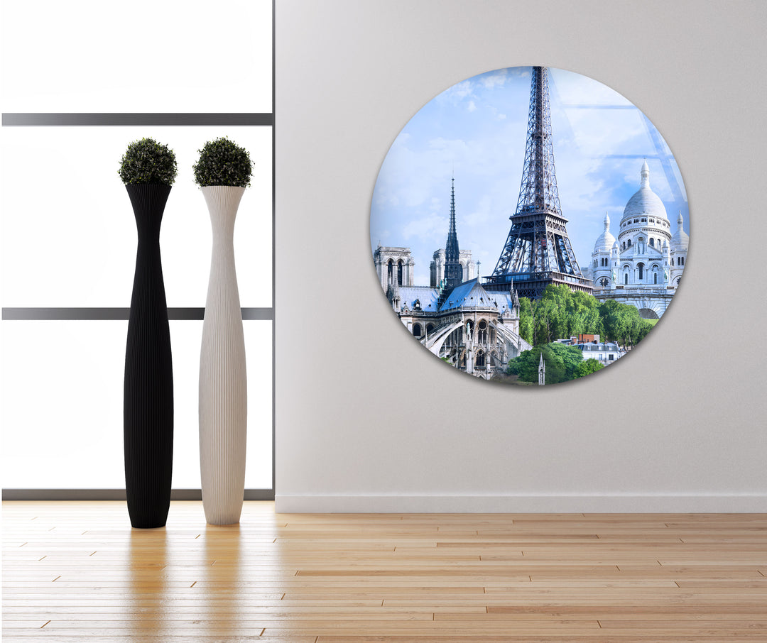 Eiffel Tower and Sacré-Cœur: Beautiful Parisian View on Glass Wall Art
