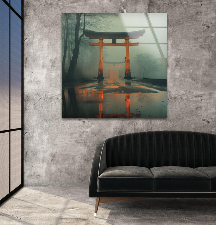 Fushimi Inari Taisha Foggy Glass Wall Art photo print on glass, prints on glass wall art
