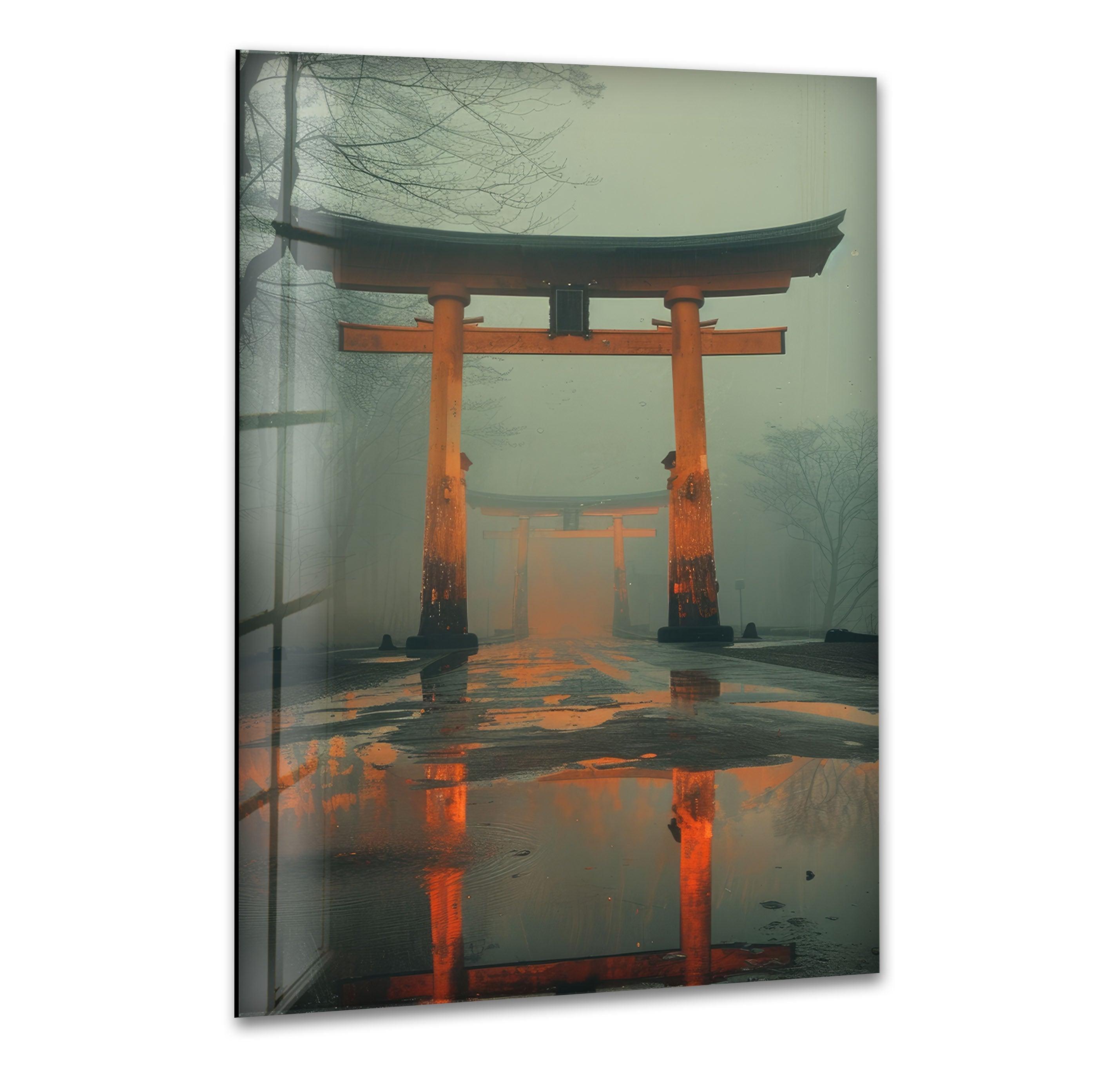 Fushimi Inari Taisha Foggy Glass Wall Art glass wall decor, glass wall art decor
