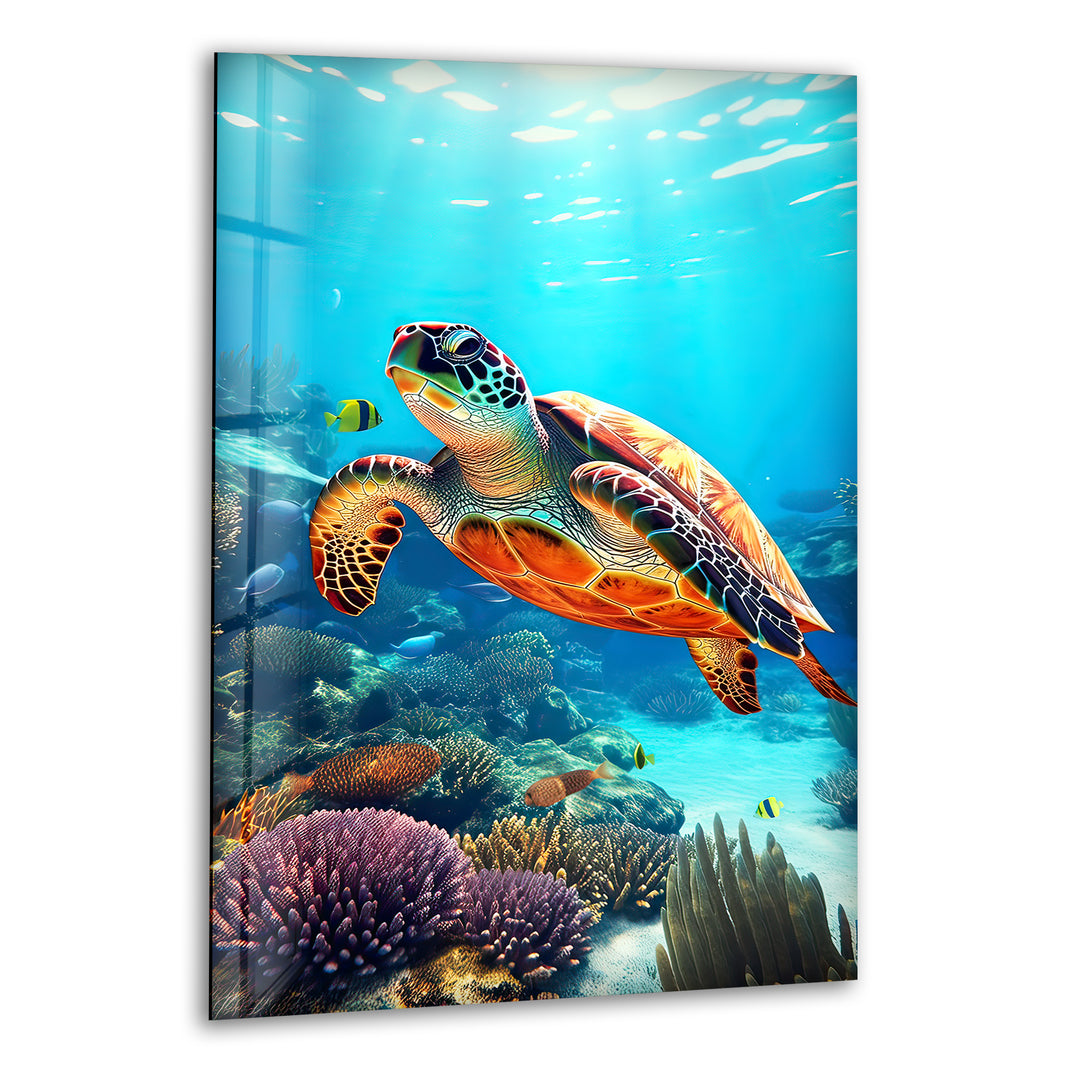 Aquatic Turtle Glass Wall Art large glass photo prints, glass wall photos