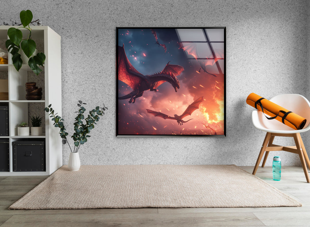 Game of Thrones Fights in The Sky Print on Glass Art Pieces