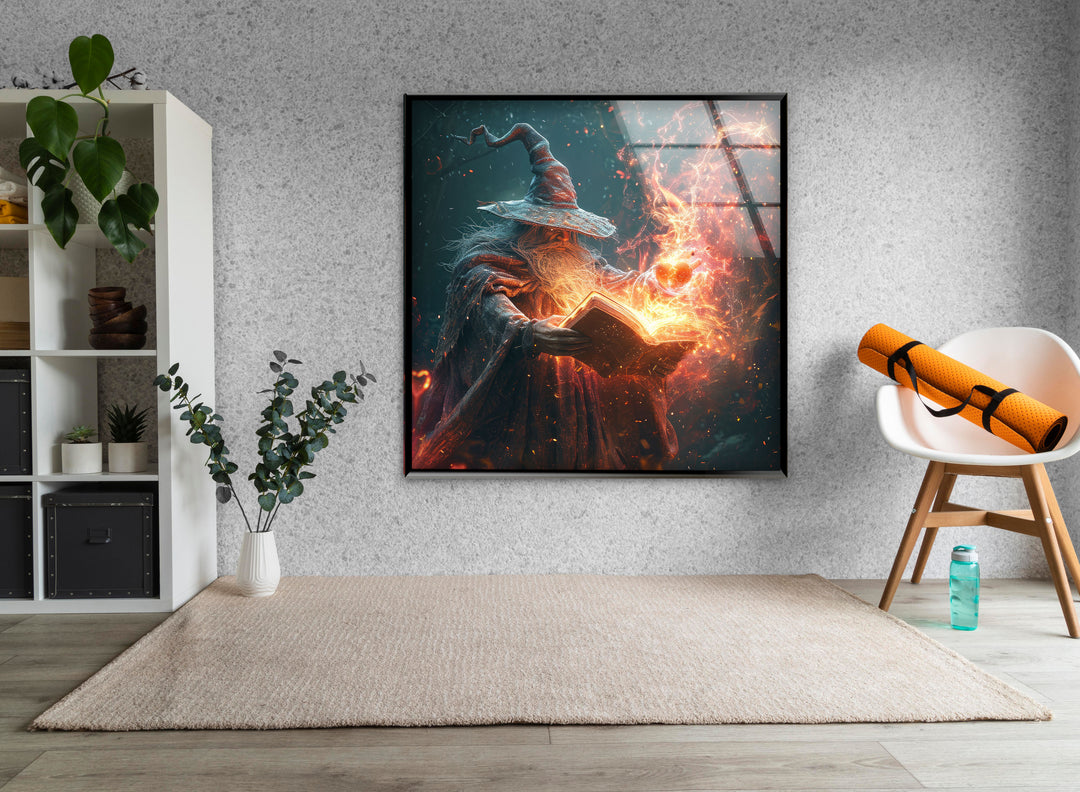 Wizard Casting a Spell Glass Photo Prints for Walls