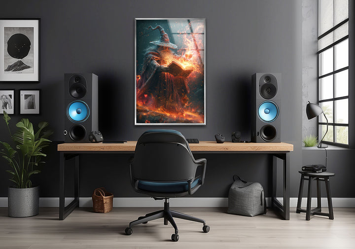 Wizard Casting a Spell Tempered Glass Wall Art Designs