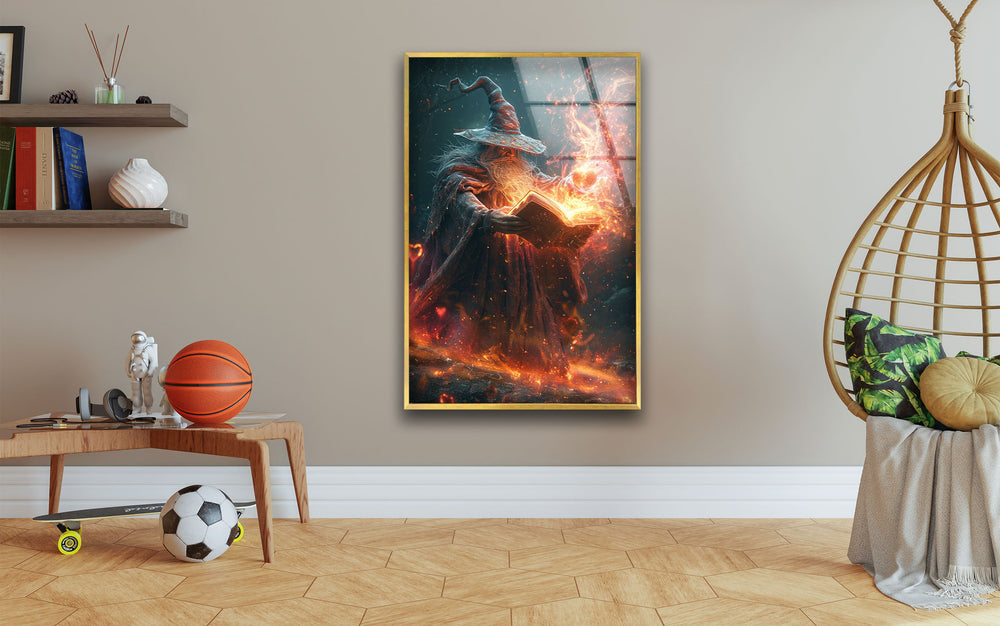 Wizard Casting a Spell Glass Wall Art