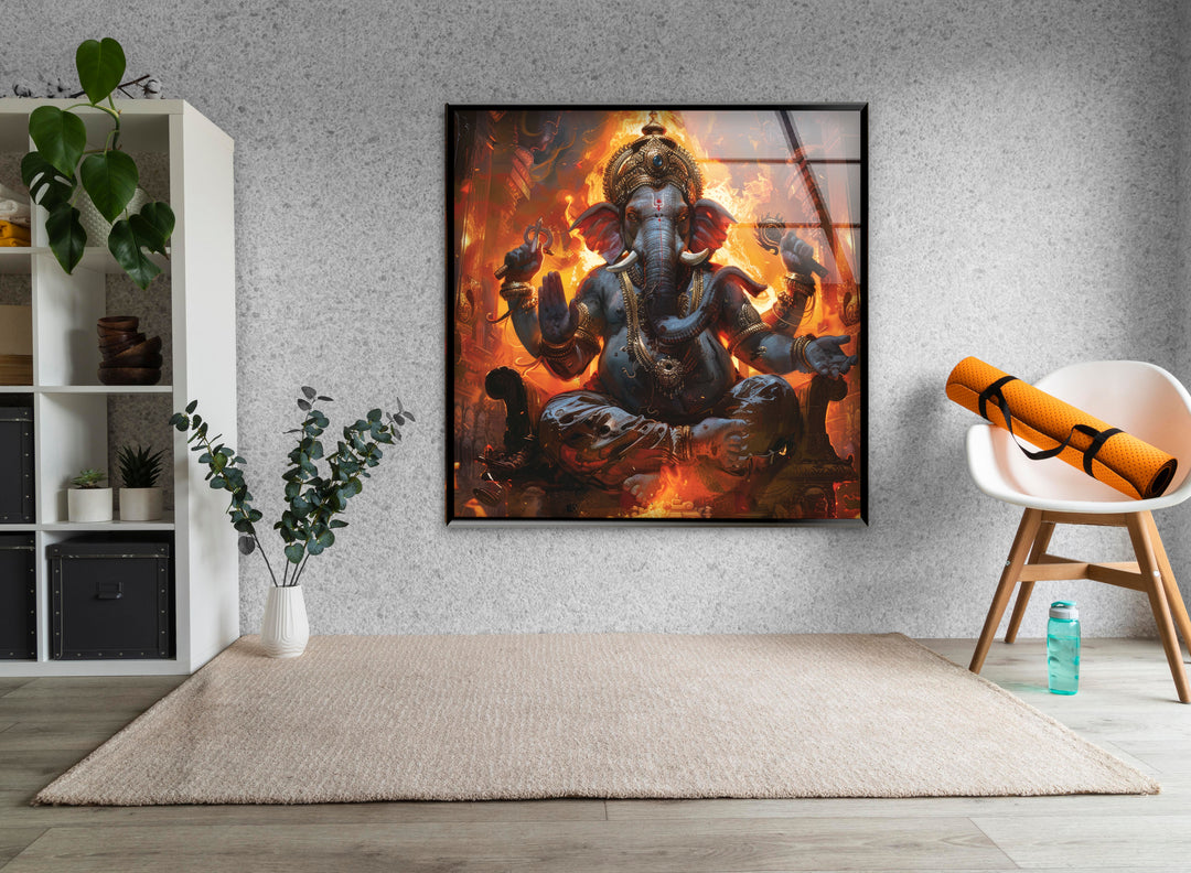 Ganesha with Fire Glass Photo Prints for Walls