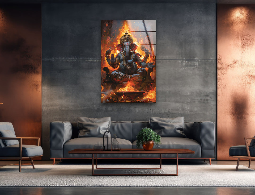 Ganesha with Fire Photographs on Glass Easily