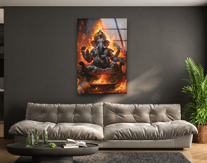 Ganesha with Fire Glass Wall Decor 