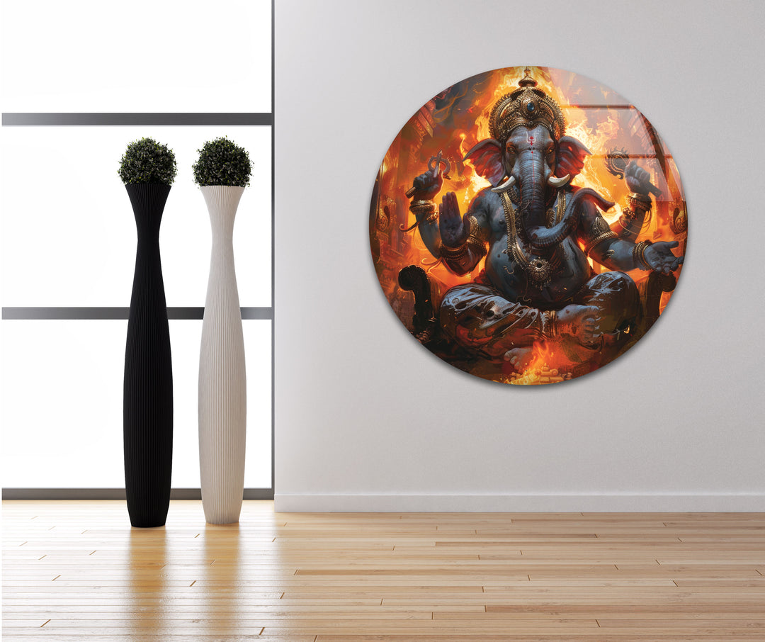 Ganesha with Fire Glass Wall Art Decor Ideas