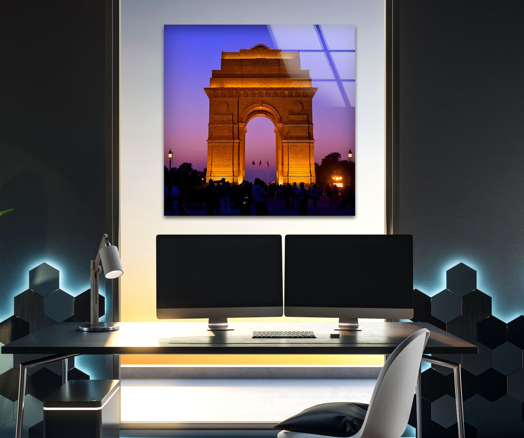 India Gate: Gorgeous Twilight Scene on Glass Wall Art
