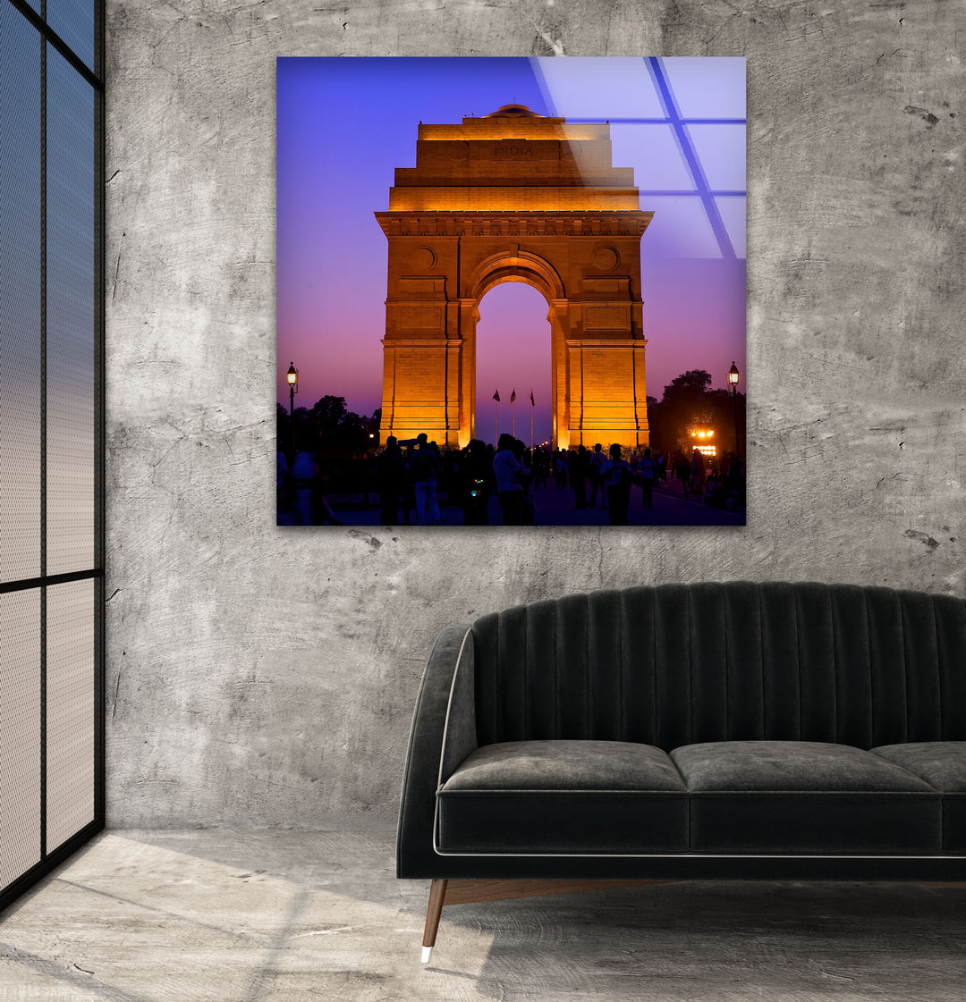 India Gate: Serene Dusk View of Monument on Glass Wall Art
