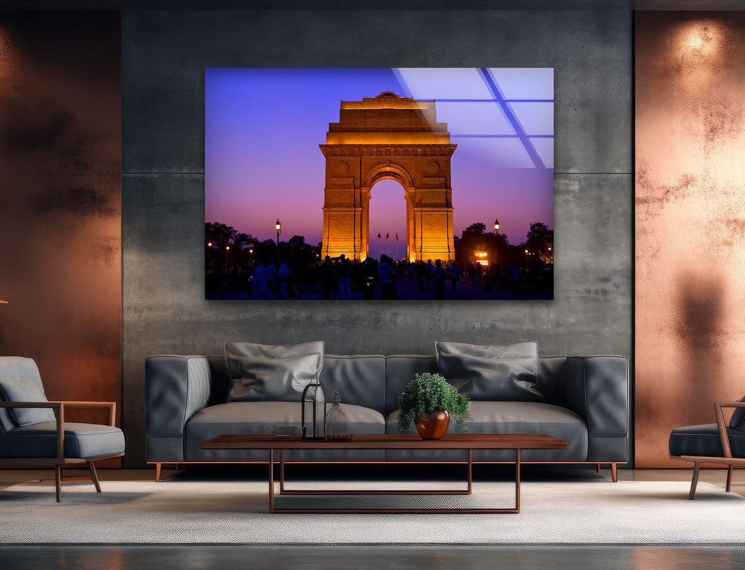 India Gate: Iconic Landmark at Dusk on Glass Wall Art
