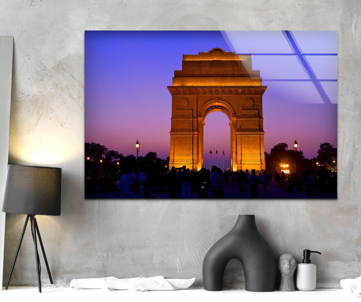 India Gate: Captivating Dusk Scene on Glass Wall Art
