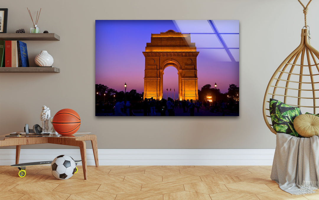 India Gate: Beautiful Evening View of Landmark on Glass Wall Art
