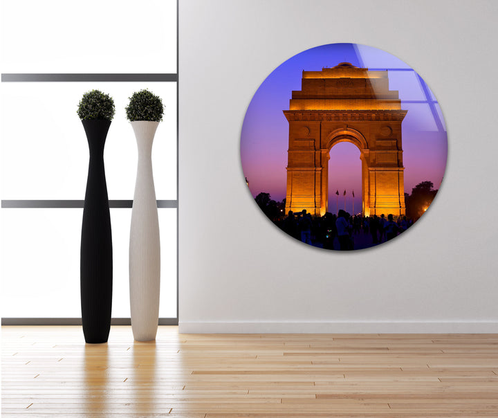 India Gate: Majestic Landmark at Twilight on Glass Wall Art
