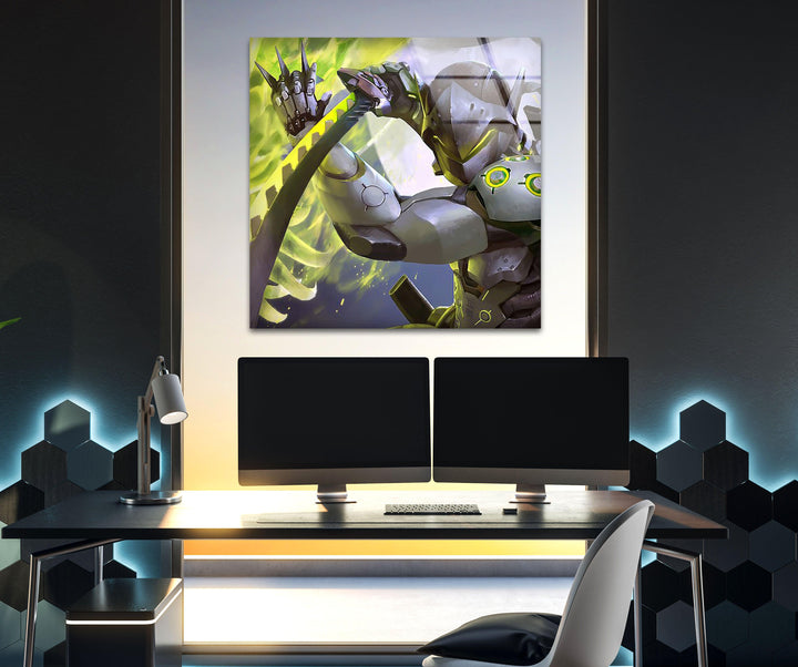 Genji Overwatch Glass Wall Art picture on glass wall art, photos printed on glass
