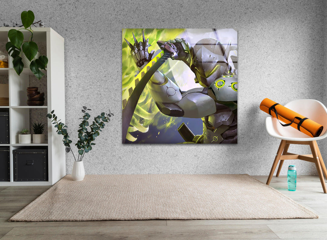 Genji Overwatch Glass Wall Art print picture on glass, Tempered Glass Wall Art
