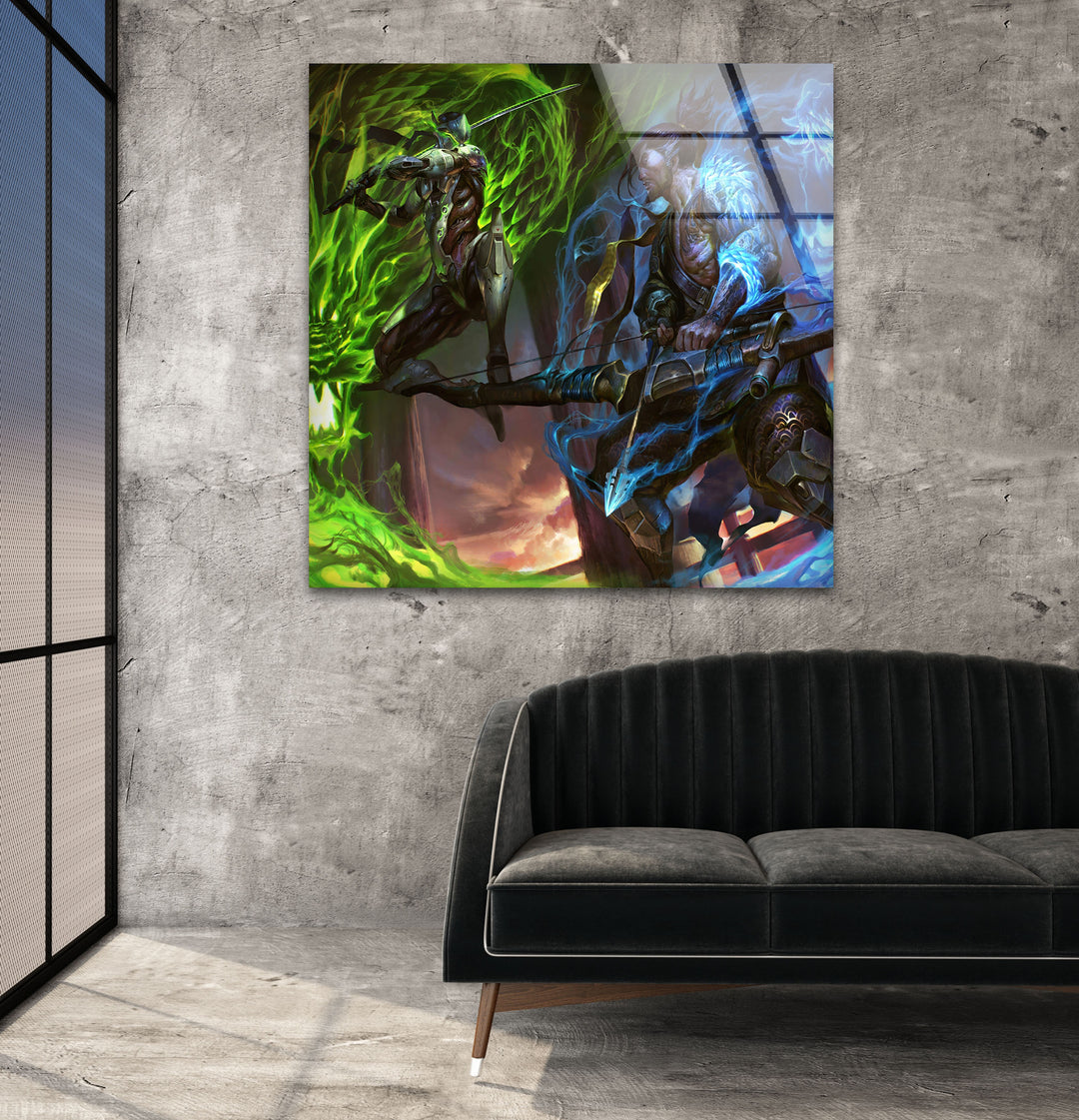 Overwatch Genji vs Hanzo Glass Wall Art glass image printing, glass prints from photos
