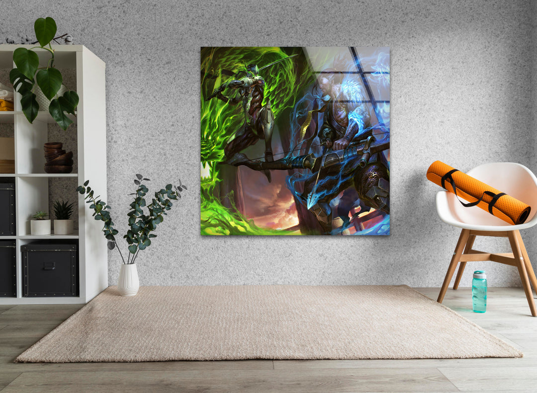 Overwatch Genji vs Hanzo Glass Wall Art large glass photo prints, glass wall photos
