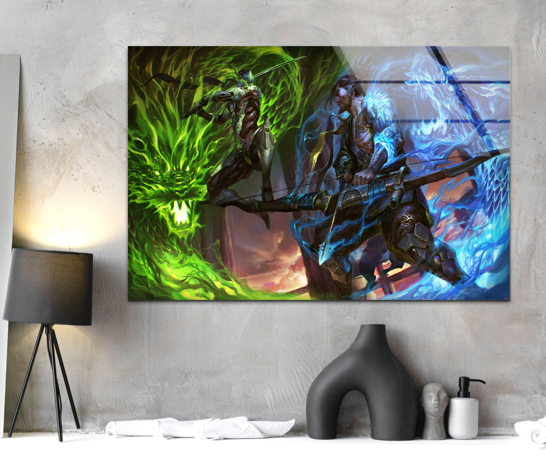 Overwatch Genji vs Hanzo Glass Wall Art glass pictures for Wall, glass prints wall art
