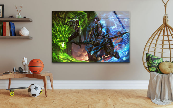 Overwatch Genji vs Hanzo Glass Wall Art glass photo prints, glass picture prints
