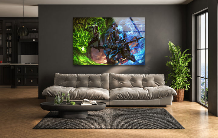 Overwatch Genji vs Hanzo Glass Wall Art custom glass pictures, glass art prints
