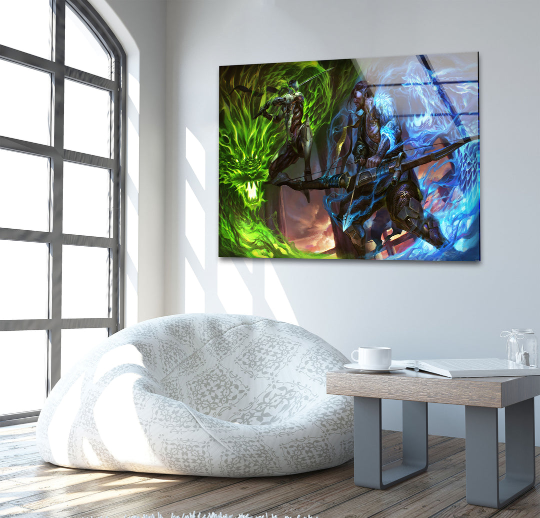 Overwatch Genji vs Hanzo Glass Wall Art Glass Printing Wall Art, Print photos on glass
