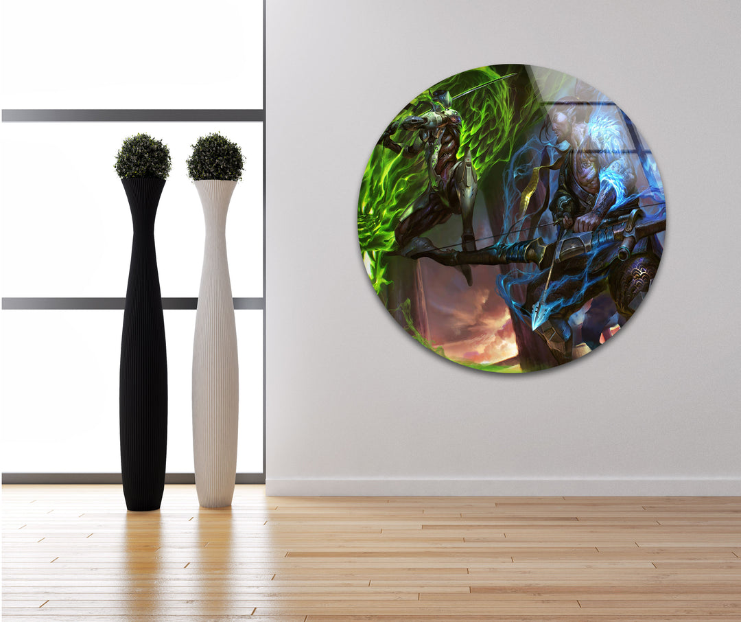 Overwatch Genji vs Hanzo Glass Wall Art photo print on glass, prints on glass wall art
