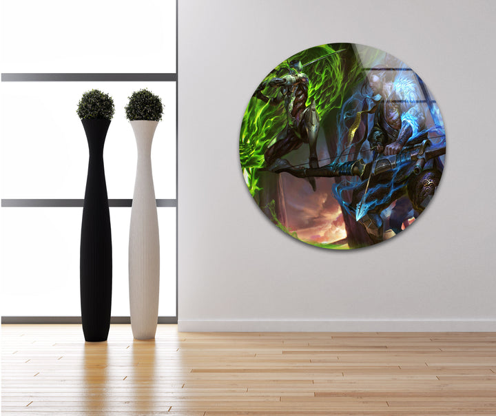 Overwatch Genji vs Hanzo Glass Wall Art photo print on glass, prints on glass wall art
