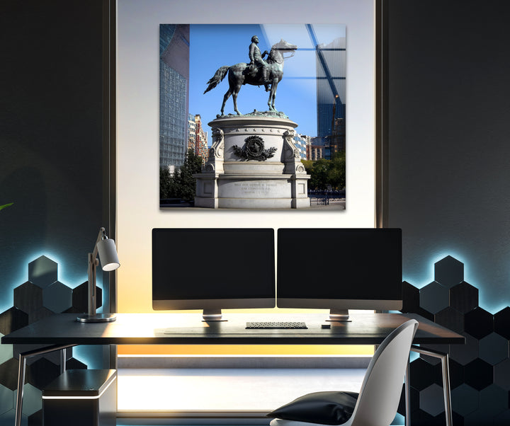 Equestrian Statue: Bold Bronze Figure Captured on Glass Wall Art
