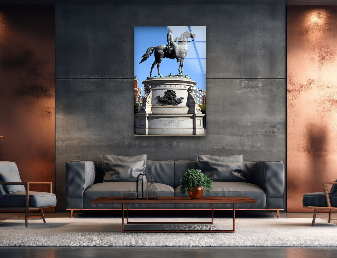 Equestrian Statue: Magnificent Horse and Rider Sculpture on Glass
