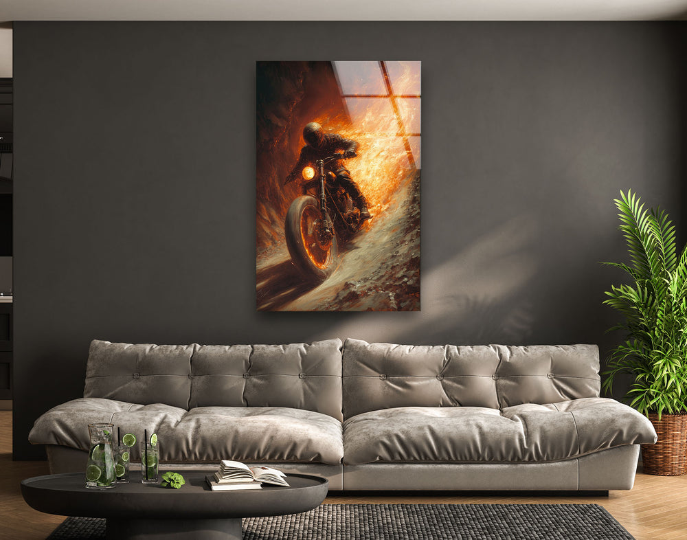 Ghost Rider Motorcycle Helmet Glass Wall Art, print picture on glass, Tempered Glass Wall Art