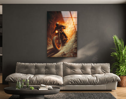 Ghost Rider Motorcycle Helmet Glass Wall Art