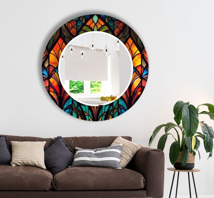 Pattern of Leaves Stained Wall Mirror Rectangle Mirror
