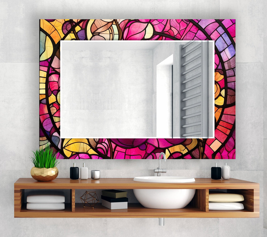 Pink & Yellow Stained Wall Mirror Marble Wall Mirror
