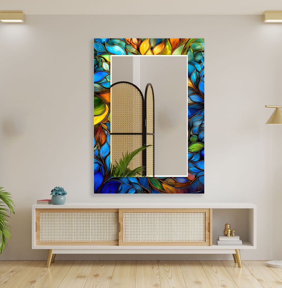 Stained Blue & Yellow Flowers Wall Mirror modern mirror
