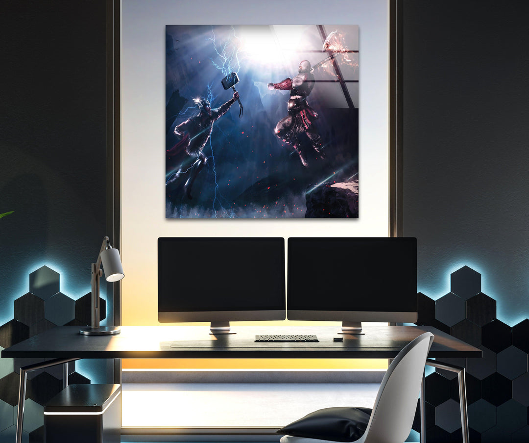 God of War Vs Thor Glass Wall Art print on glass, glass printed photos
