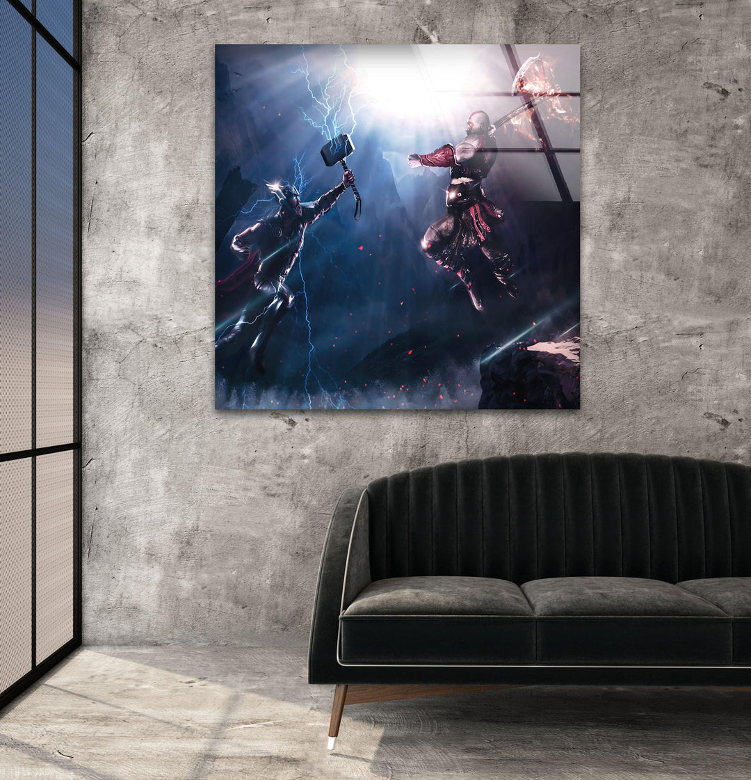 God of War Vs Thor Glass Wall Art large glass photo prints, glass wall photos
